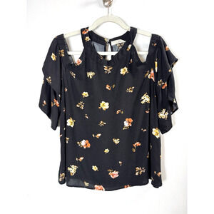Elodie Dark Floral Cold Shoulder Top Bohemian Preppy Twee Whimsygoth Hipster XL